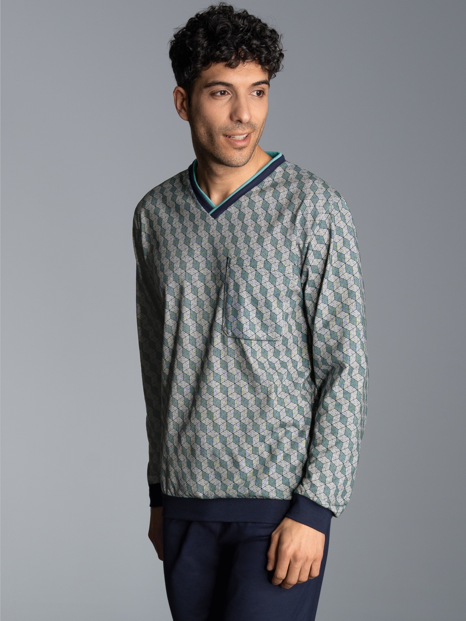 Pyjama-Oberteil mit Allover-Print Navy