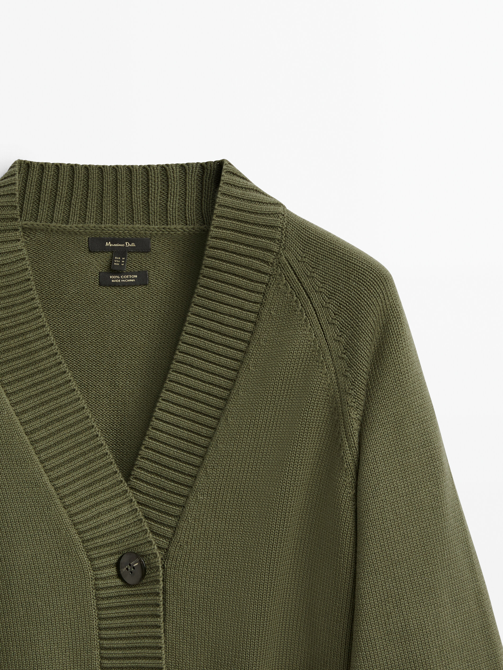 Cardigan de tricô com botões e gola - KAKI