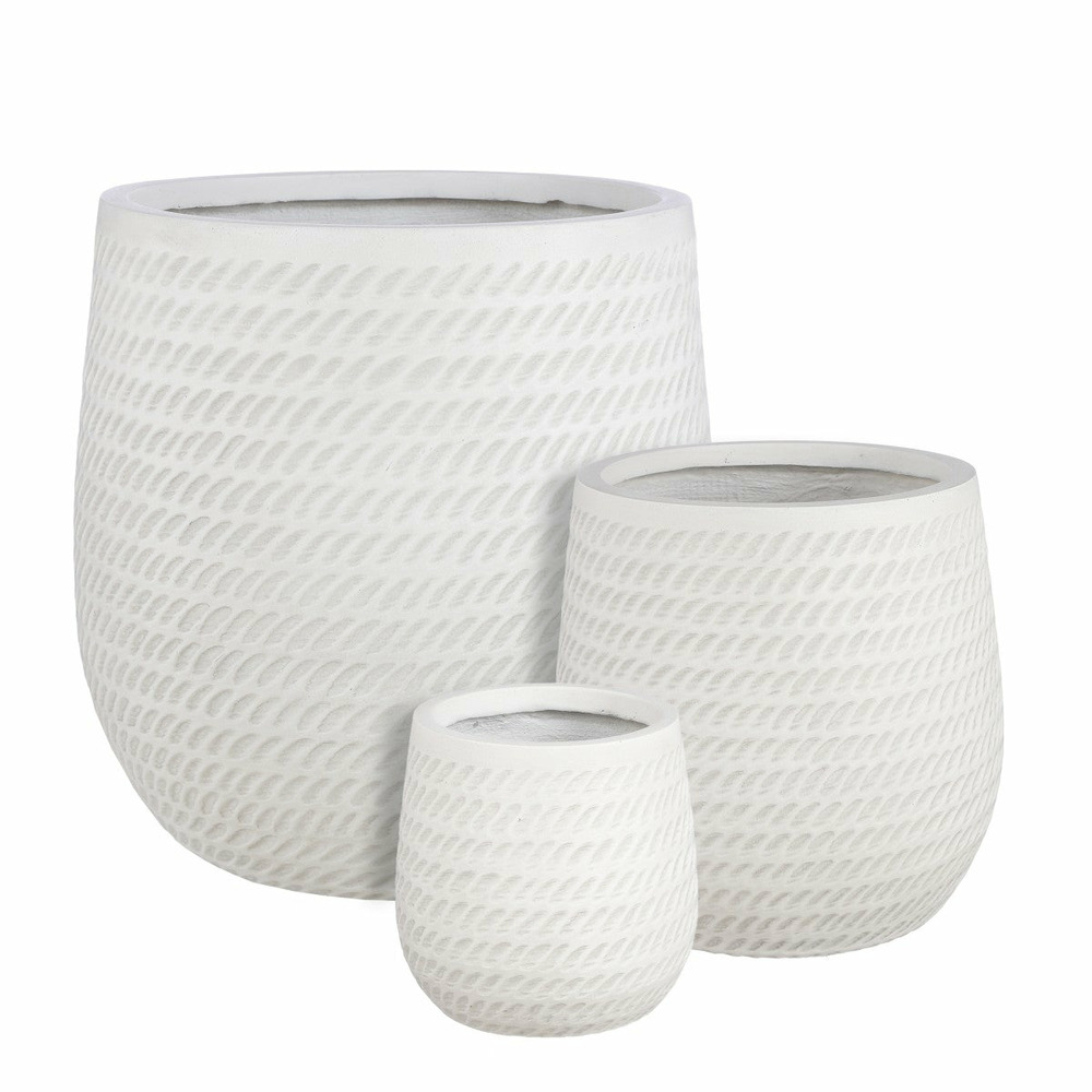 Mica decorations jardinière corda - 44x44x44 cm - magnésium - blanc - set de 3