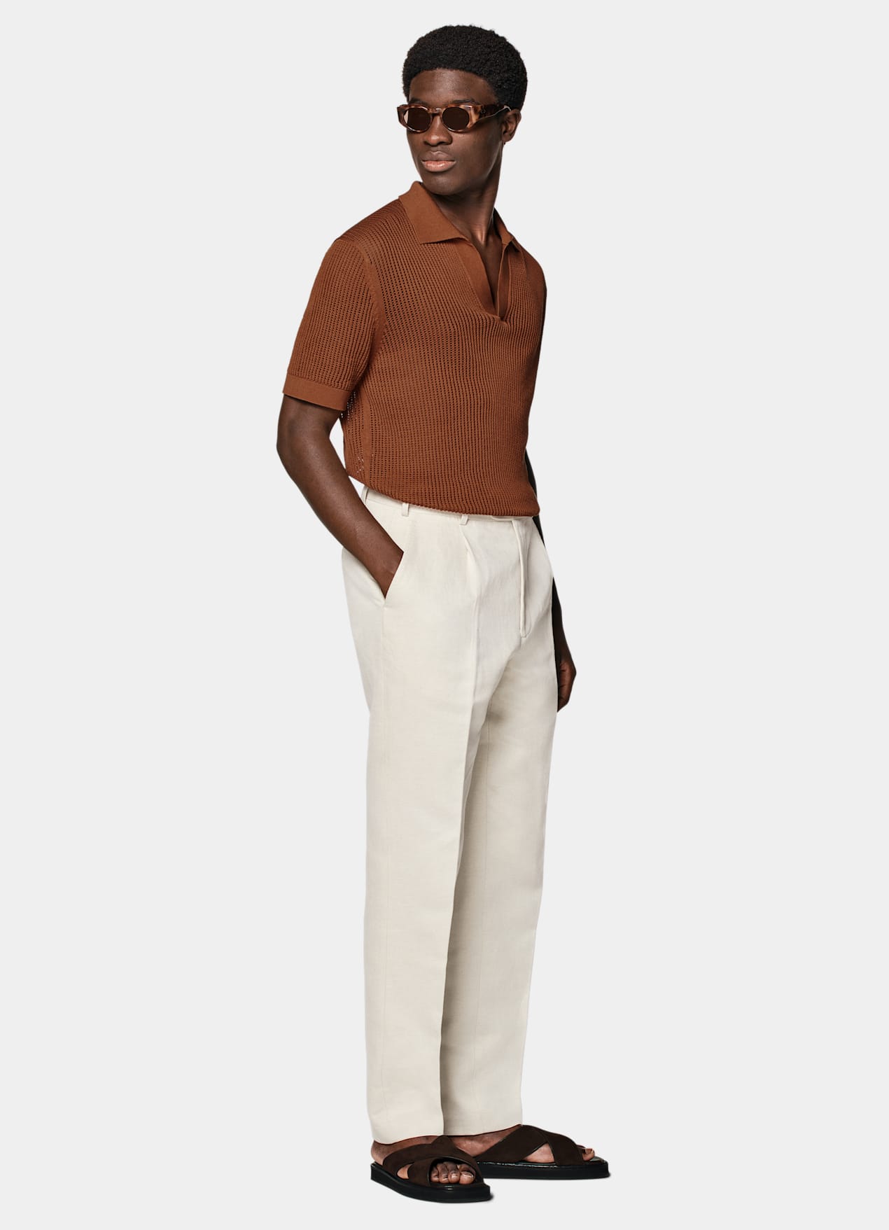 Polo crochet sans boutons orange foncé