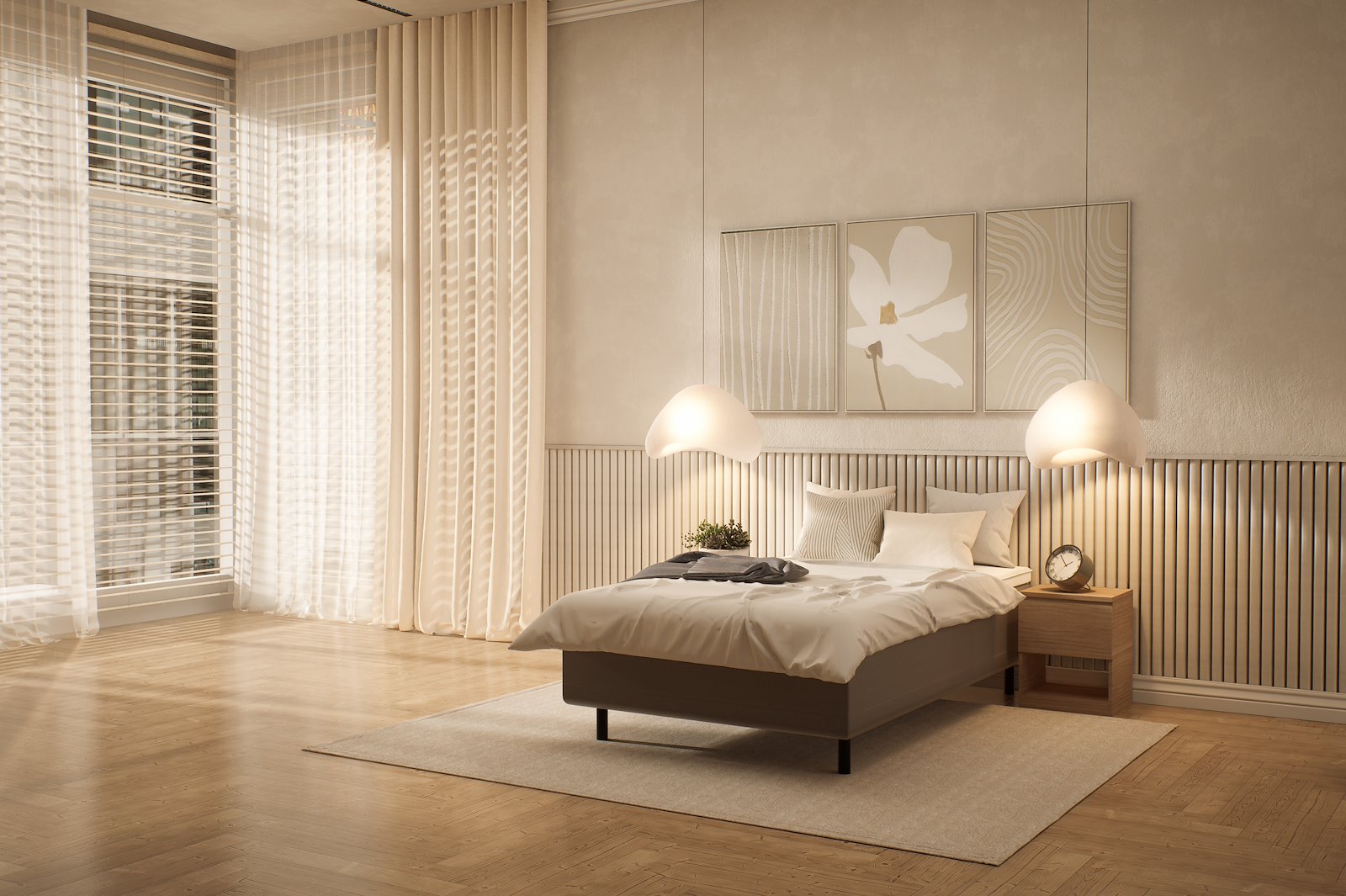 Premium 10 rammeseng Tekstil Storm 09 beige. Fast liggekomfort, Premium 10 overmadrass og runde sorte 15 ben.