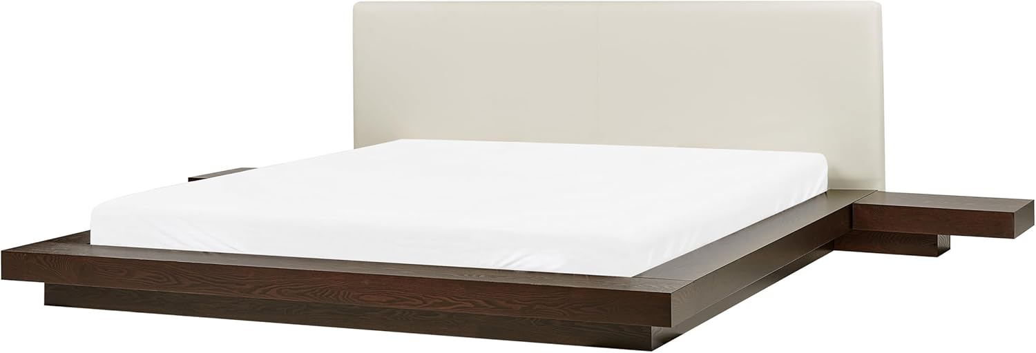 Beliani Wasserbett Kunstleder weiß/dunkle Esche Wasserbettmatratze 180 x 200 cm Zen