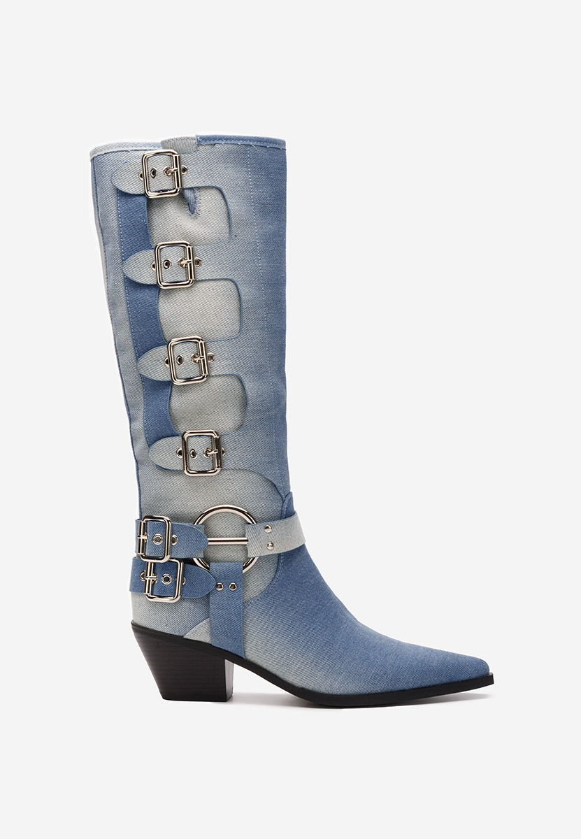Bottes à talon carré denim Laoise