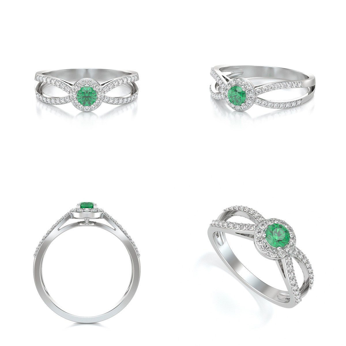 Bague ADEN Or 585 Blanc Emeraude et diamants 2.282grs