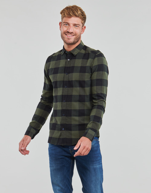 Only & Sons  - ONSGUDMUND LIFE LS CHECKED SHIRT - Kaki / Noir