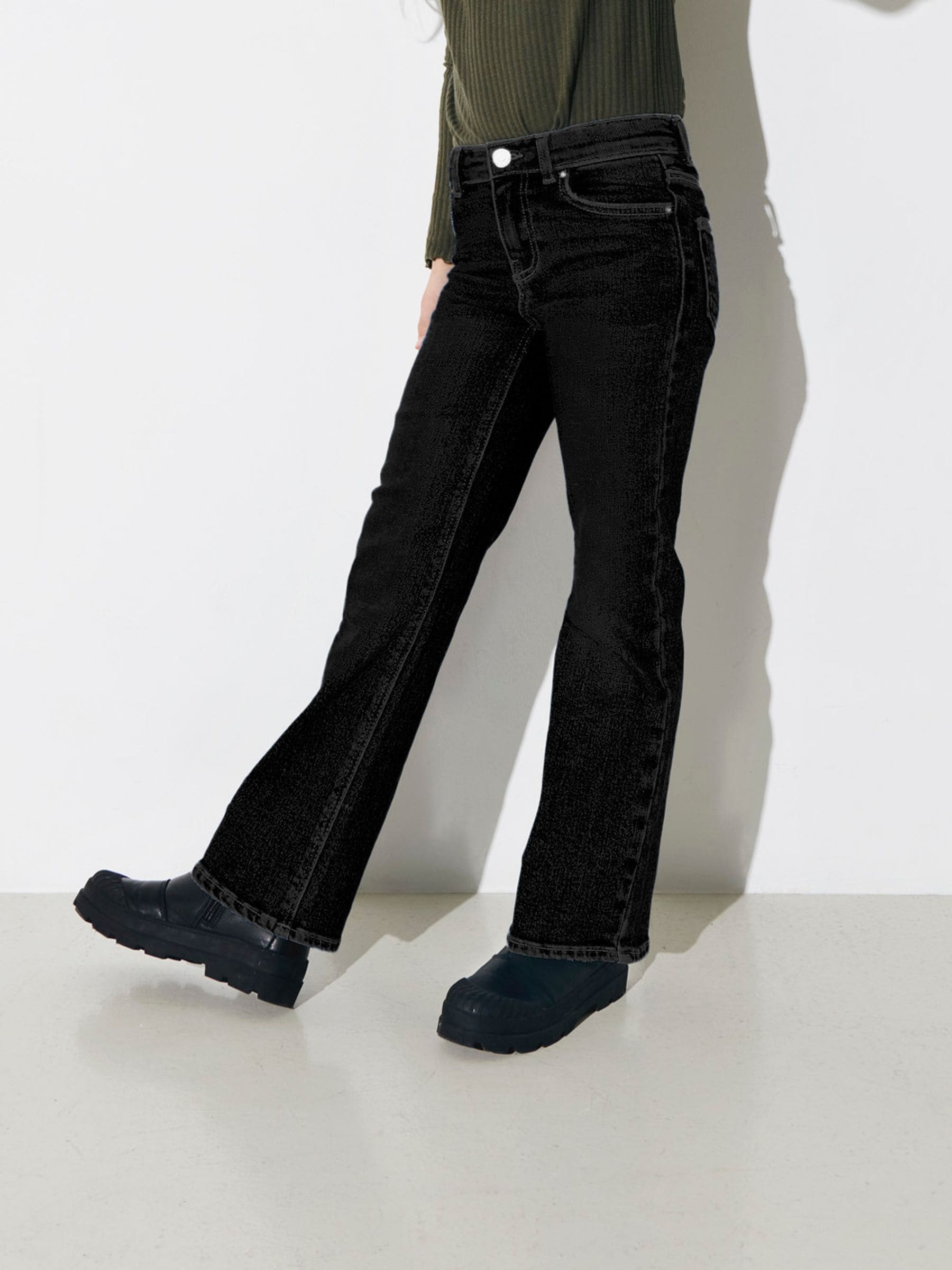Zwart - Only kinderjeans met wijde pijpen