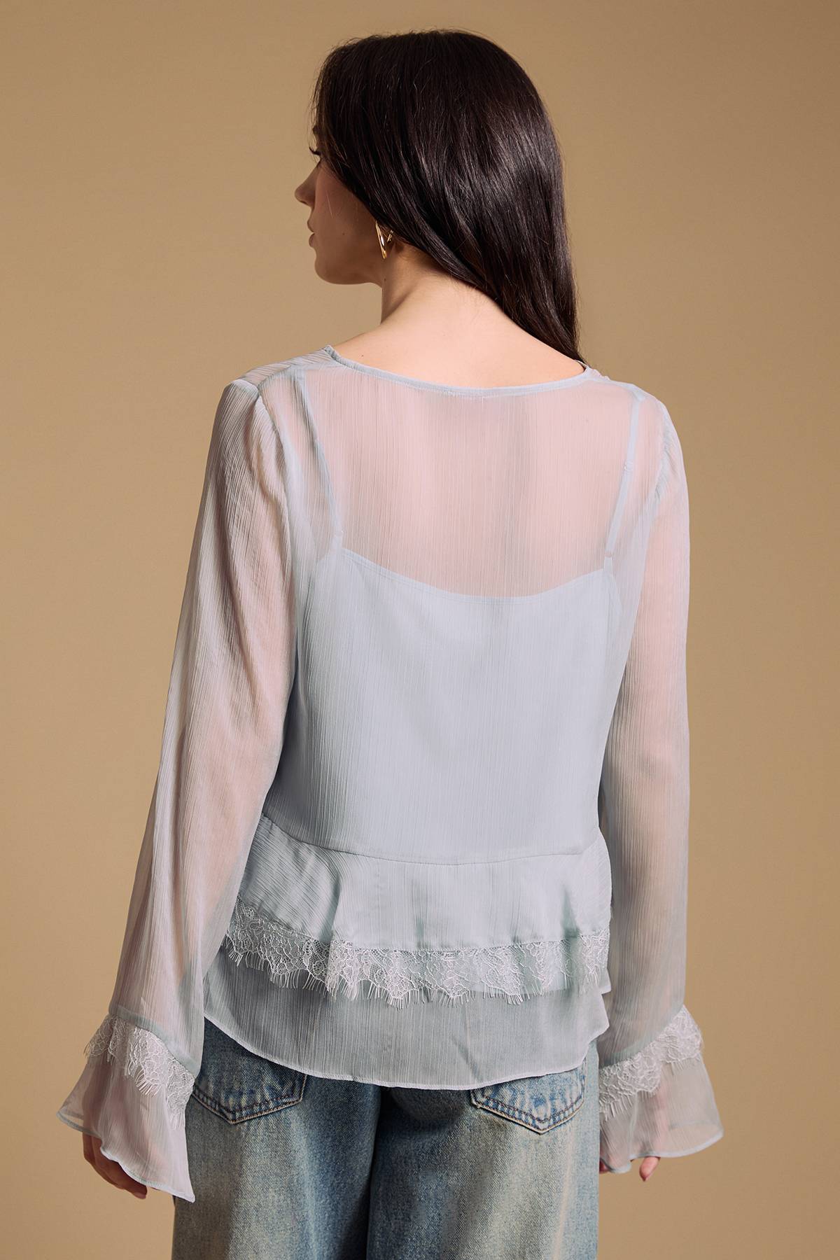 Oasis Blouse À Manches Évasées Avec Finitions En Dentelle