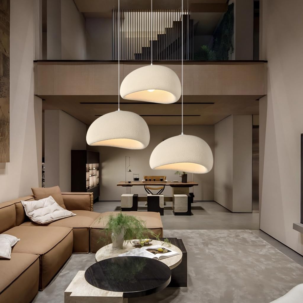 YUPIN Moderne Creme Hängelampe Wabi-sabi Restaurant Hängeleuchte Aus Polystyrol E27 Esstisch Kronleuchter Mit 3-flammig Japanischer Stil Kreativ Pendelleuchte Für Wohnzimmer Schlafzimmer Bar(B Beige)
