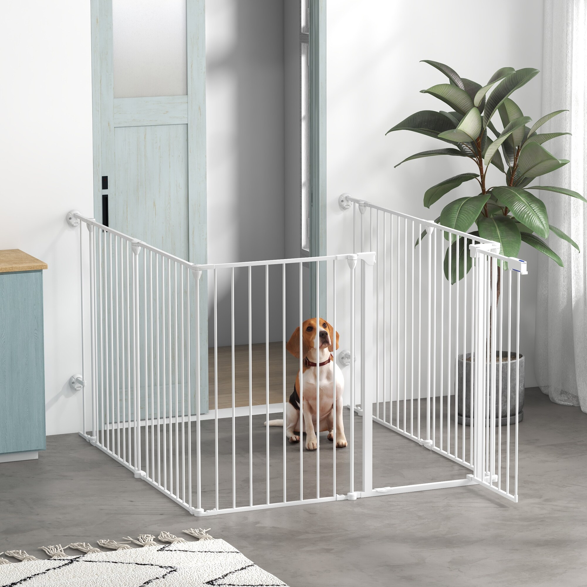 PawHut Welpenauslauf mit 6 Elementen weiß 123L x 102B x 90H cm