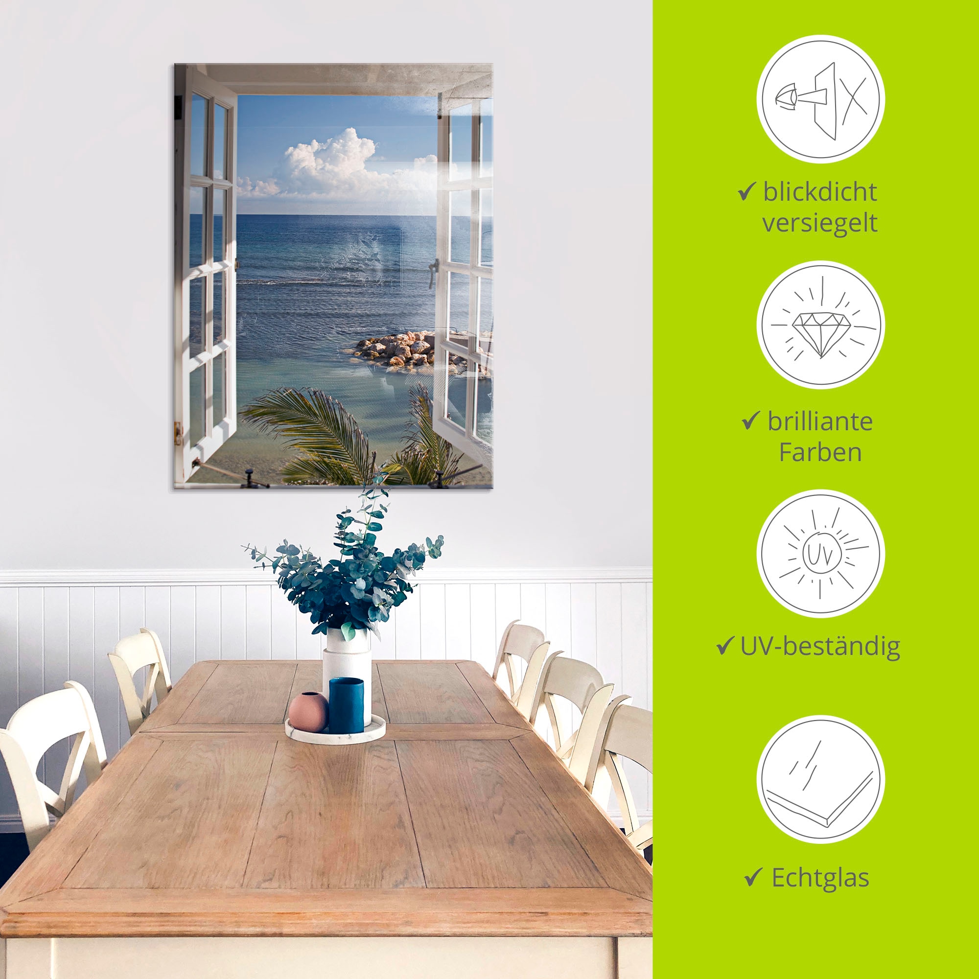 Artland Glasbild »Fenster zum Paradies« Fensterblick 1 Stk. tlg. in verschiedenen Grössen