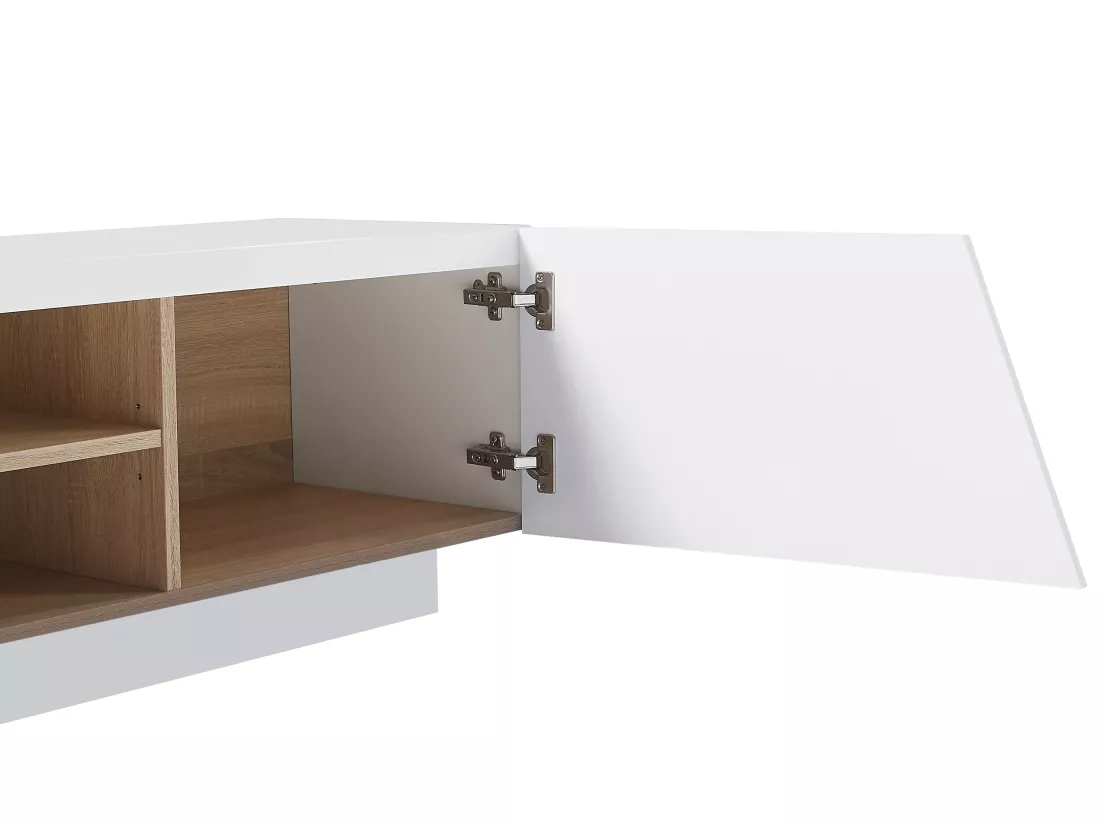 Meuble TV 2 portes et 2 niches avec LEDs en MDF - Blanc - MANIOLO