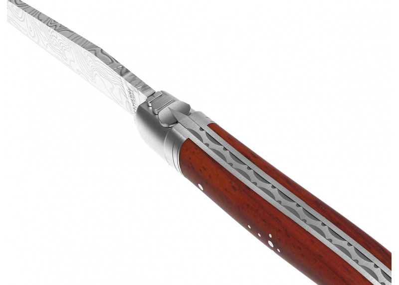 Couteau Laguiole collection damas avec un manche en bois de corail et 2 mitres en acier inoxydable