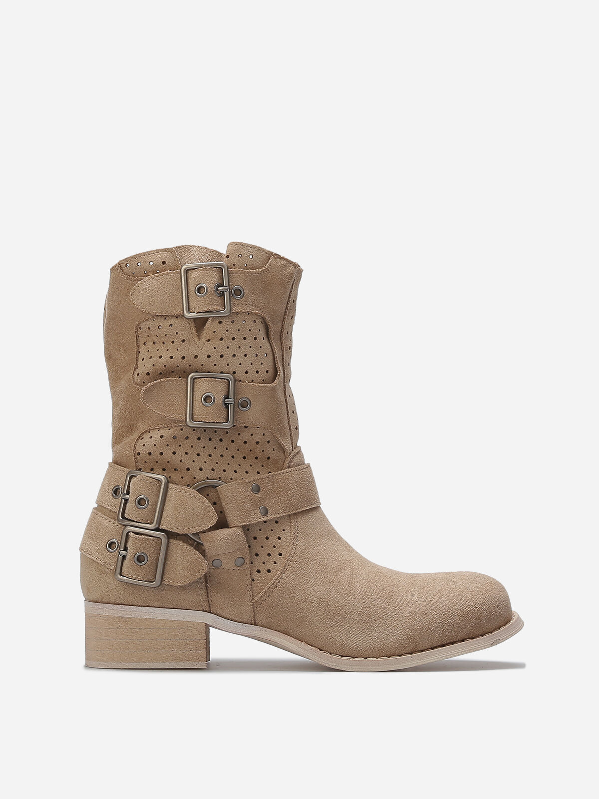 Bottines en suédine à sangles- Taupe