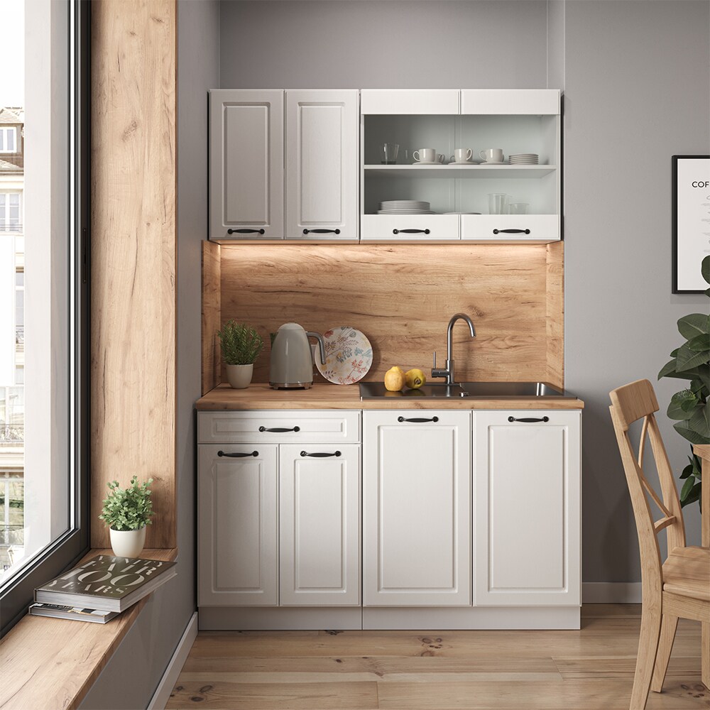 Vicco Küchenzeile Küchenblock Einbauküche R-Line Single Landhaus Weiß