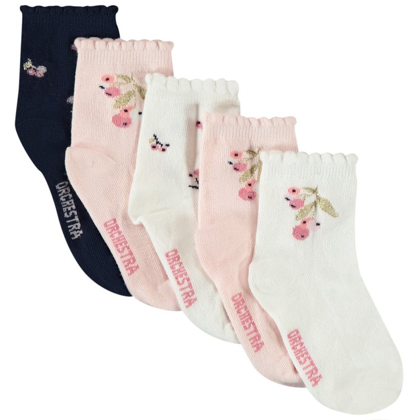Lot de 5 paires de chaussettes motifs myrtilles pour fille - Ecru