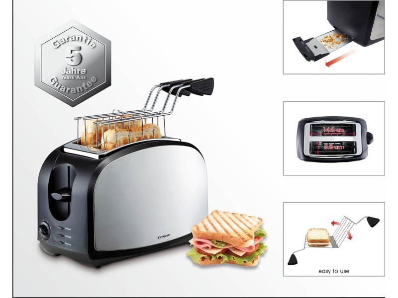 Trisa Toaster Crispy Snack Silber/Schwarz Klassischer Toaster, Silber/Schwarz