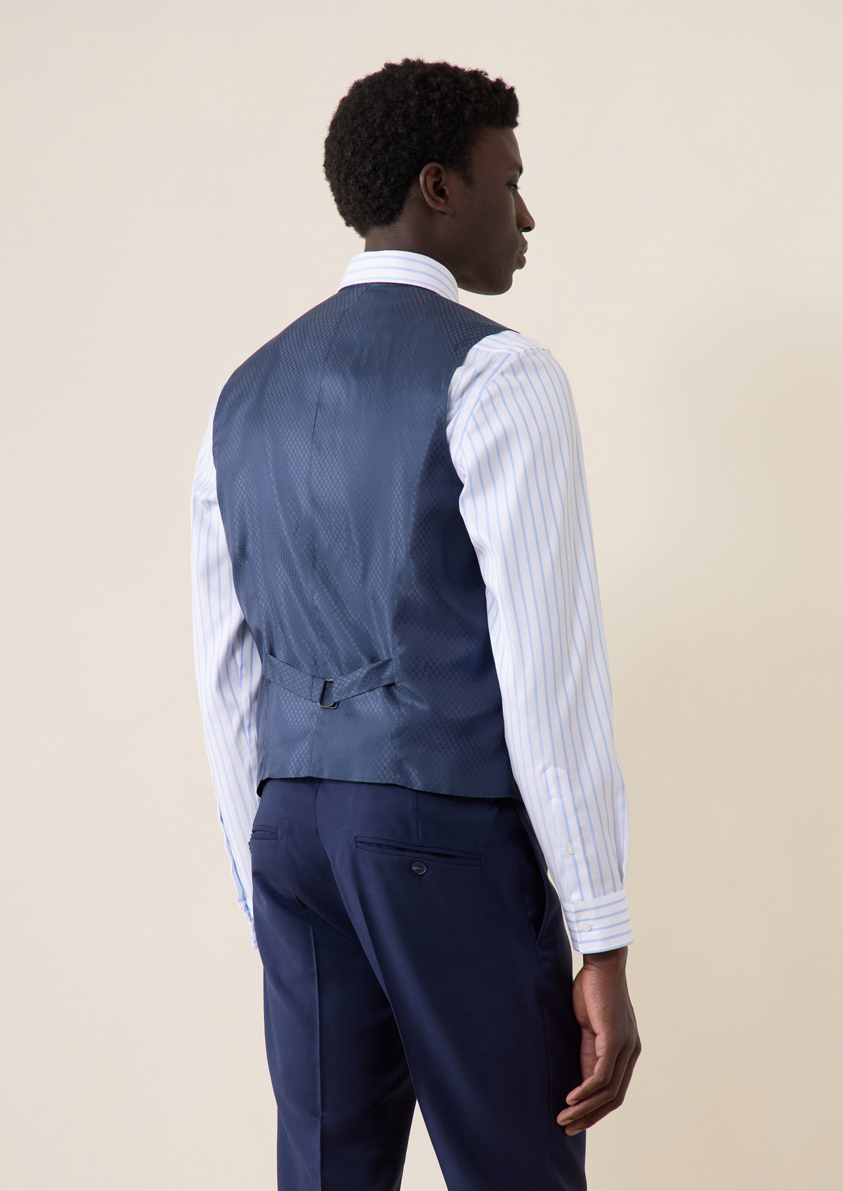 Gilet de costume en laine bleu marine Prince de Galles