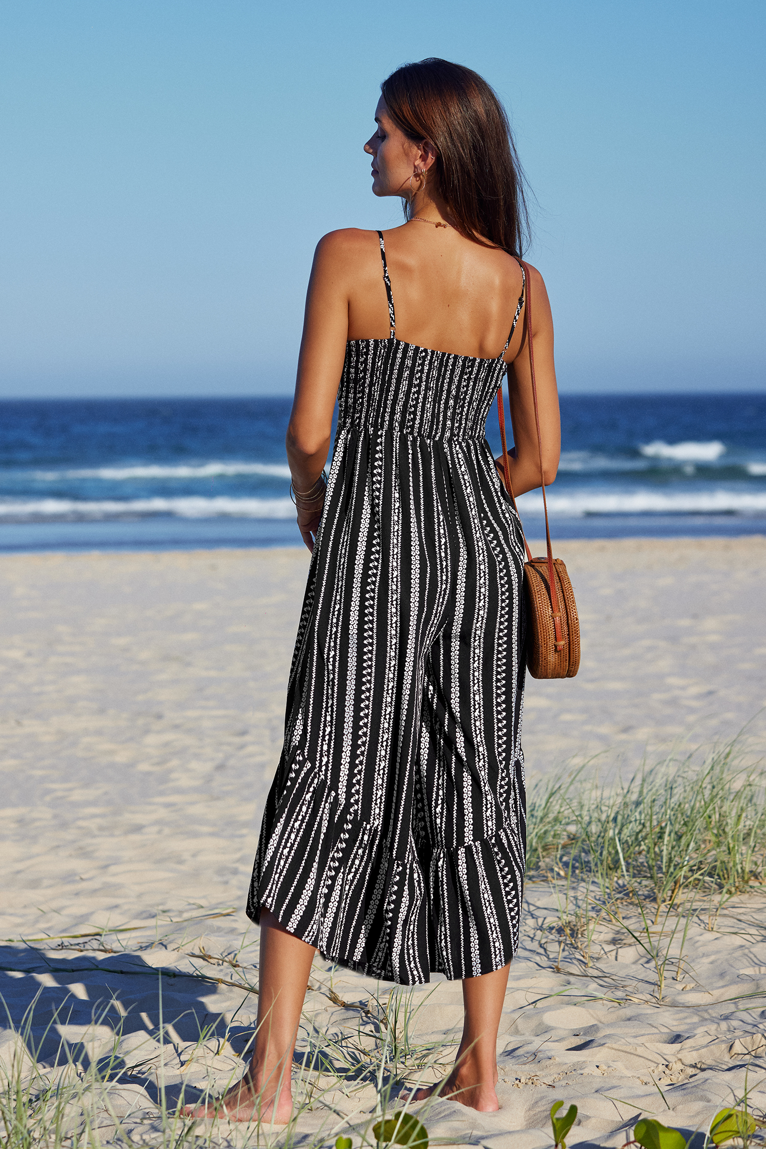 Combinaison évasée sans manches à rayures boho