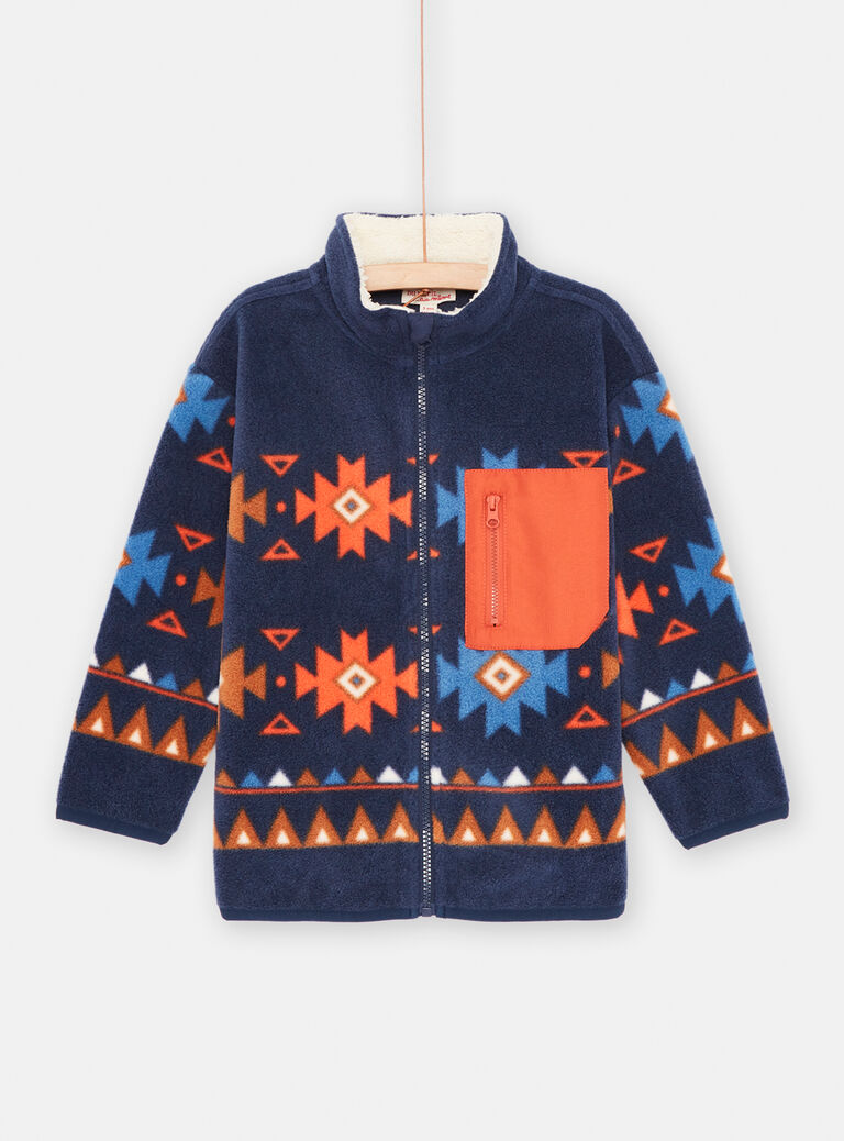 Gilet polaire bleu nuit à imprimé ethnique garçon