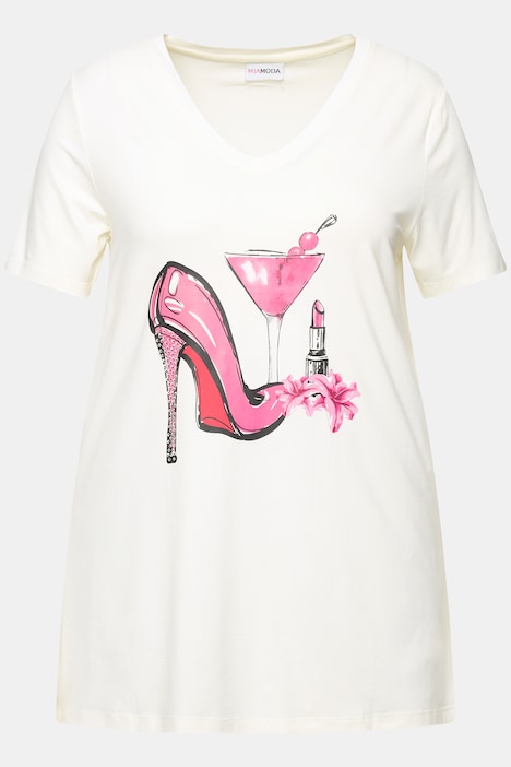 T-Shirt, A-Linie, Pumps-Motiv, Halbarm