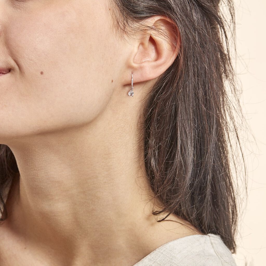 Boucles D'oreilles Pendantes Adib Or Blanc Oxyde De Zirconium