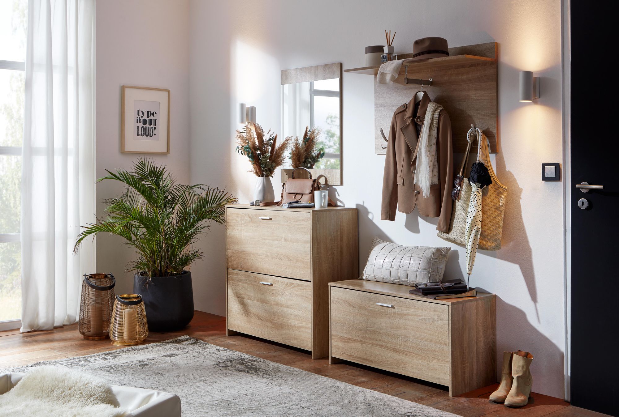 Wandgarderobe FineBuy Garderobe Holz 90x60x29,5 cm Flur Ablage Flurgarderobe