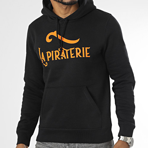 Sweat Capuche Logo Noir Orange