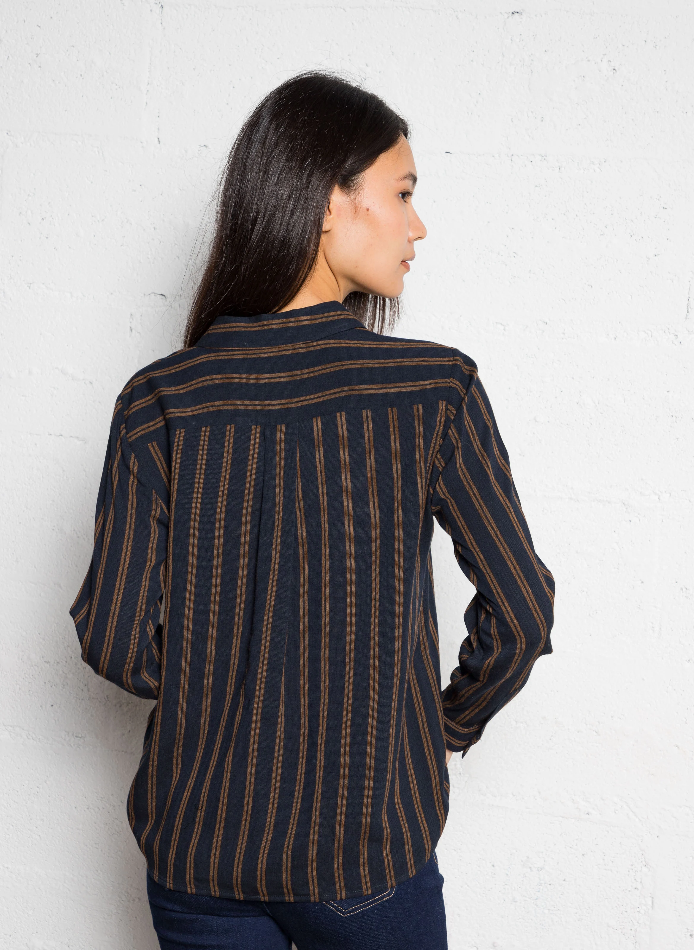 BETSY - Chemise droite rayée| Marron