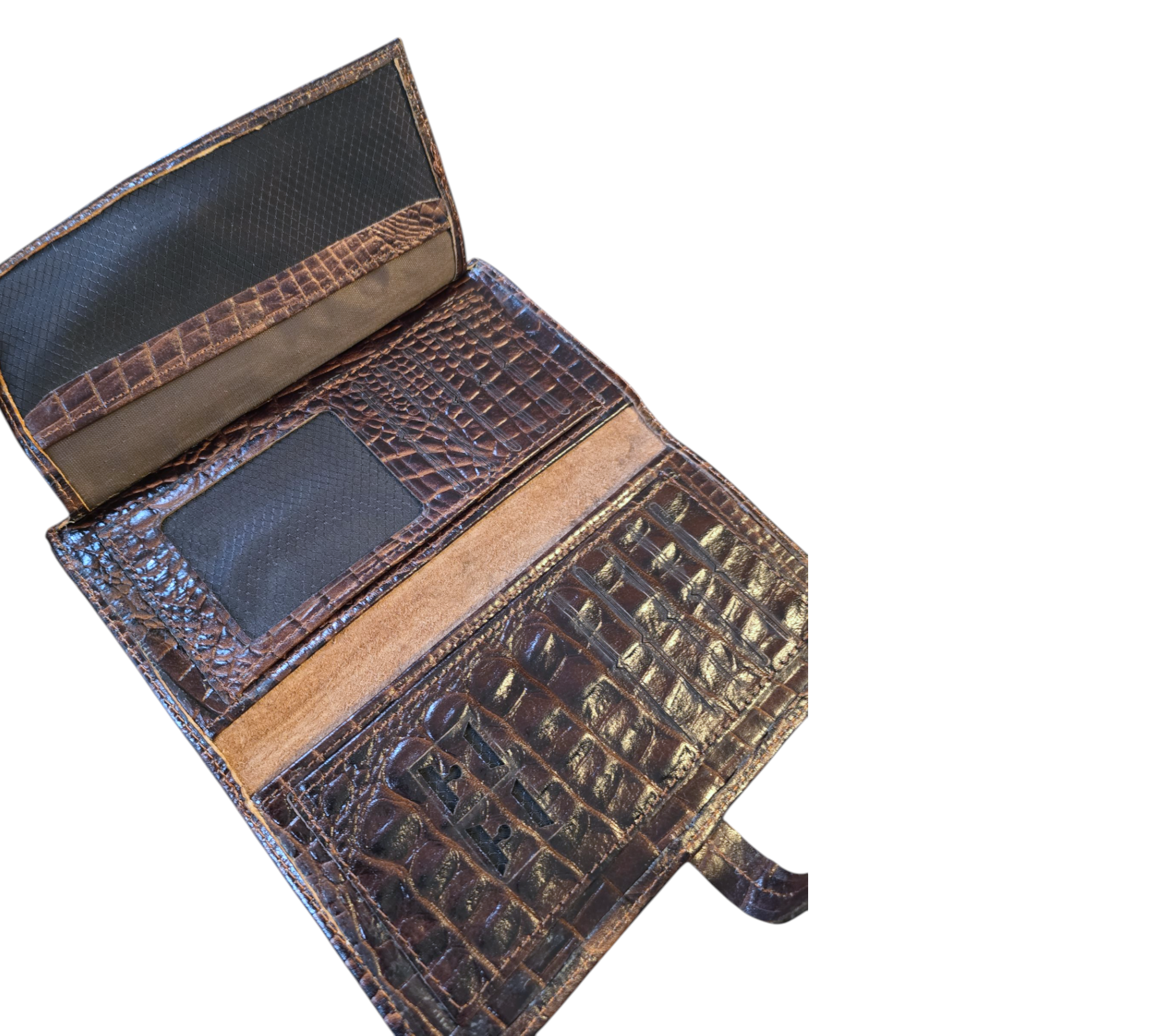 Dames portemonnee van rundleer met telefoonvak – croco print