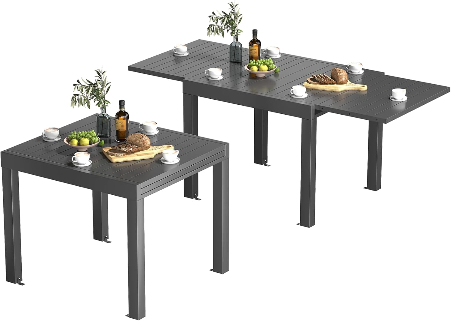 Gartentisch Ausziehbar, Gartentisch Wetterfest mit Aluminium, 80/160 x 75cm Esstisch Ausziehbar für 4-6 Personen, Geeignet als Gartentisch Partytisch Balkontisch, Dunkelgrau