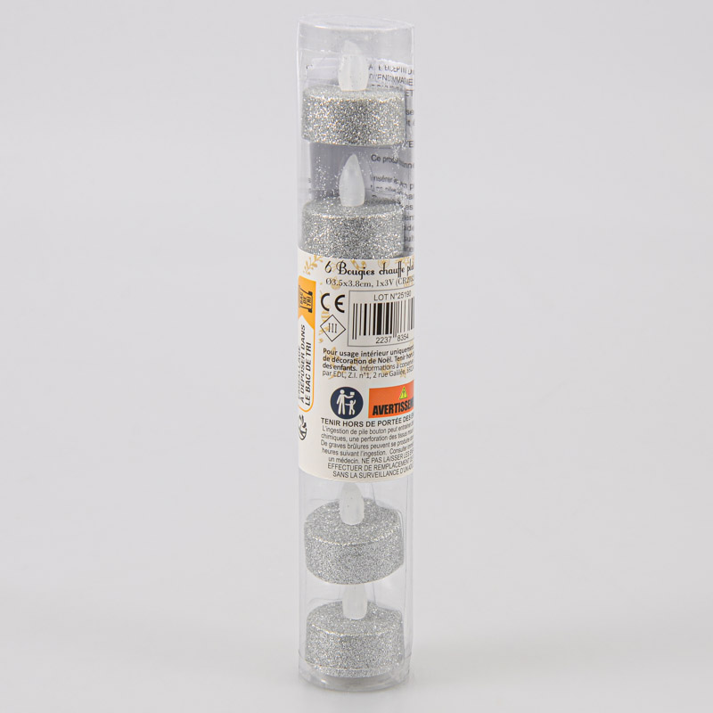 Lot de 6 bougies chauffe-plat à LED argent