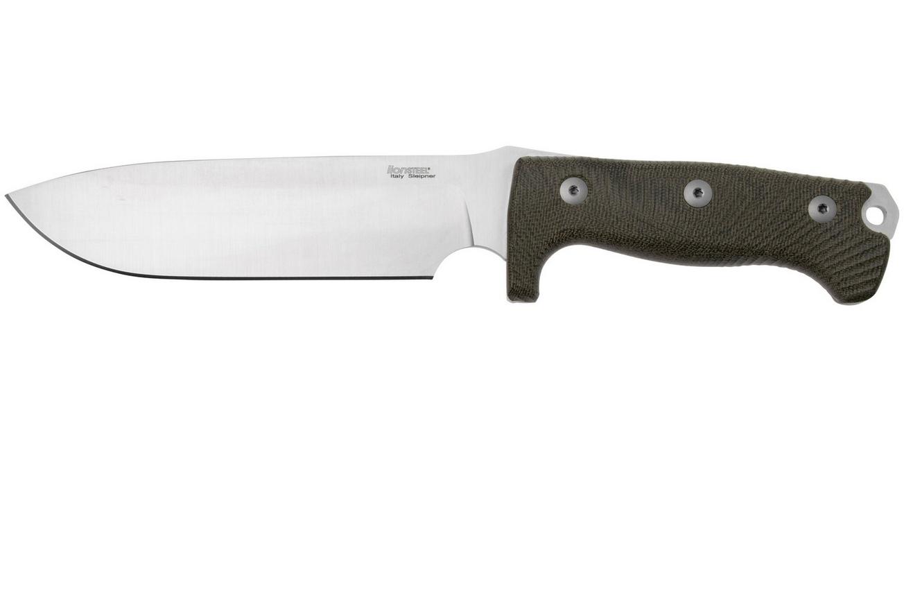 LionSteel M7 CVG Satin, Green Canvas Micarta vaststaand mes, Molletta design