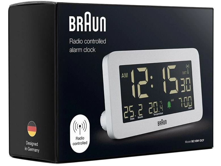 Braun Digitalwecker BC10W-DCF Weiss Digitaler Wecker mit Funksteuerung, Temperaturanzeige und Schlummerfunktion