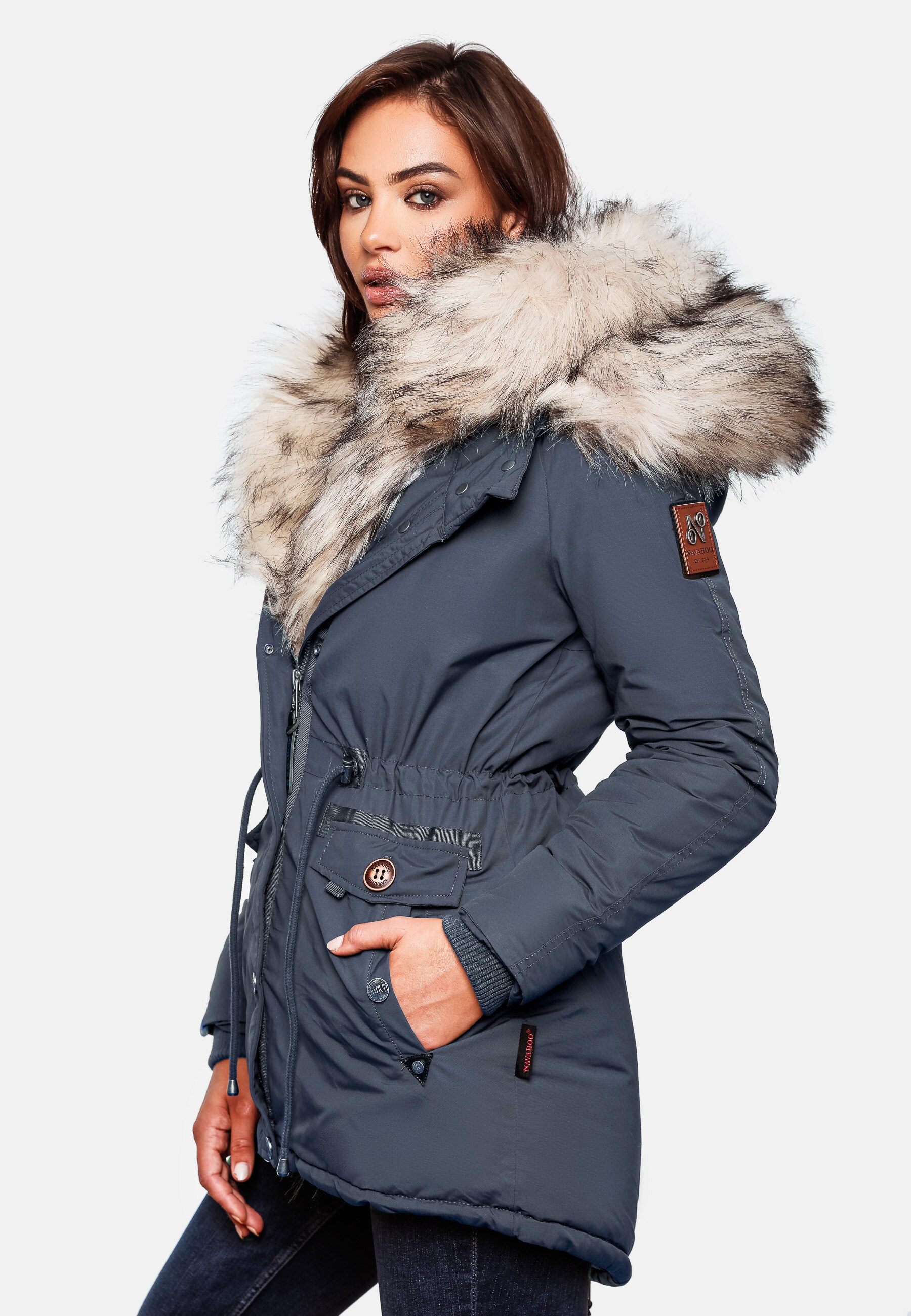 NAVAHOO Damen Wintermantel Dicker Winterparka mit 2 Kunstpelz-Kapuzen Sweety