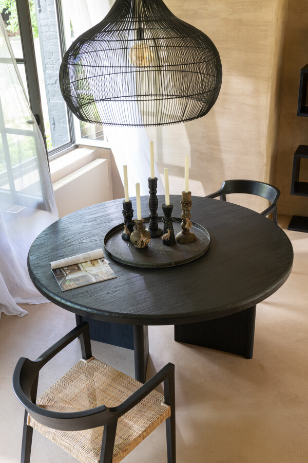 Eettafel teakhout Ø150 cm zwart