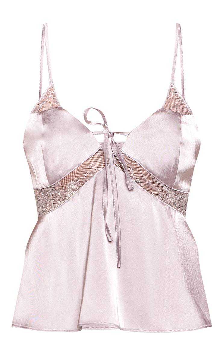 Gris Caraco Fluide En Satin Avec Contraste Dentelle Et Lien Noué Devant