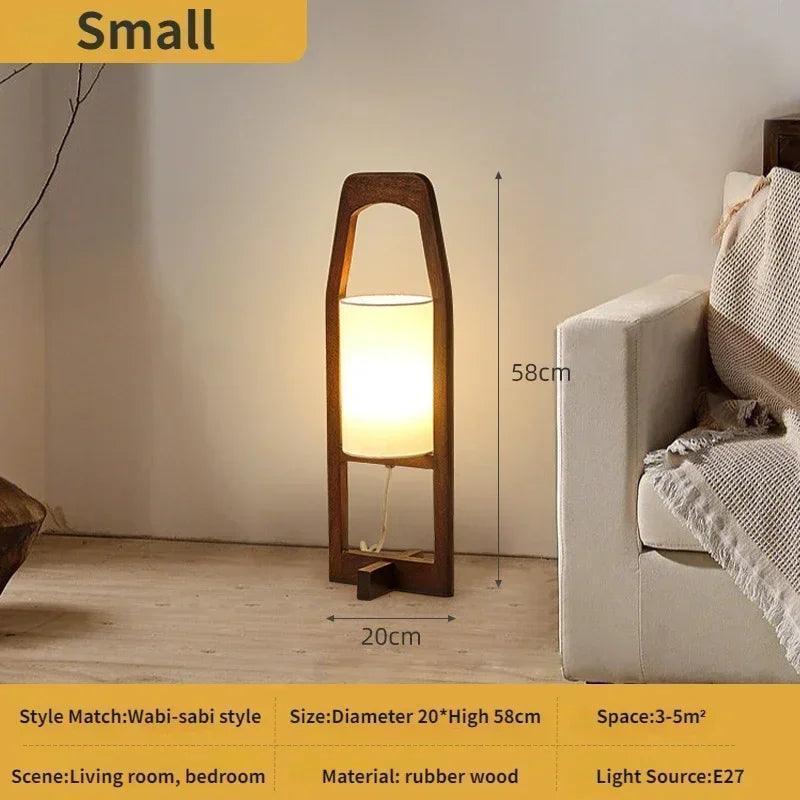 Japandi Vintage Wood Fabric Floor Lamp | Modern Art LED Home Mood Stand Light
