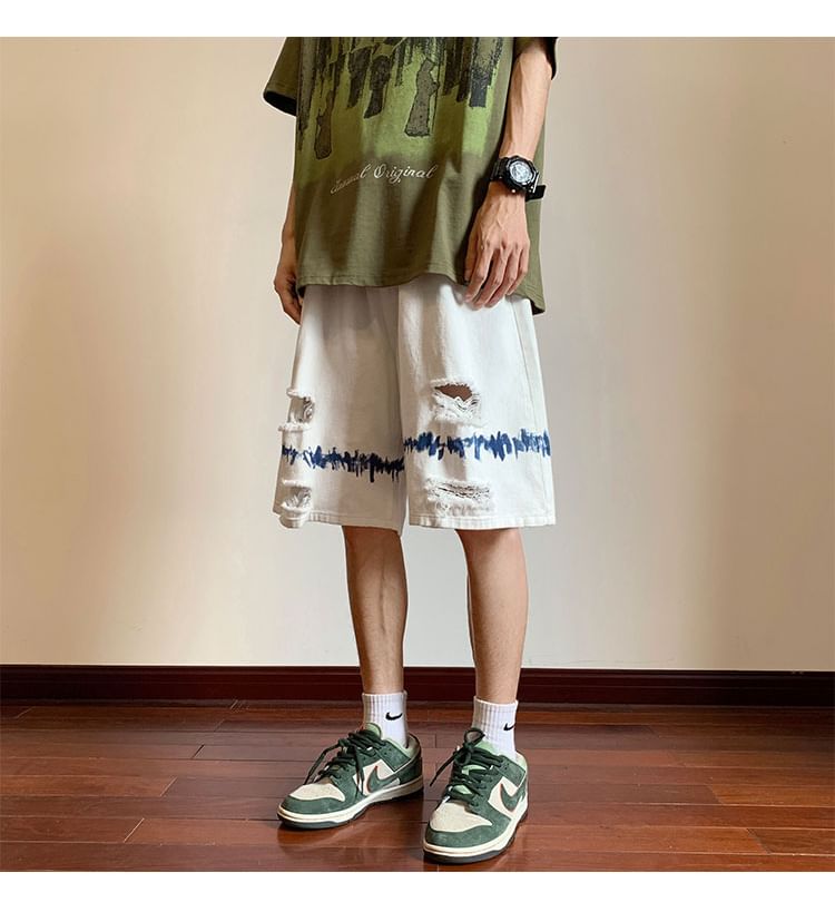 Breeson - Mid Rise Distressed Washed Denim Shorts