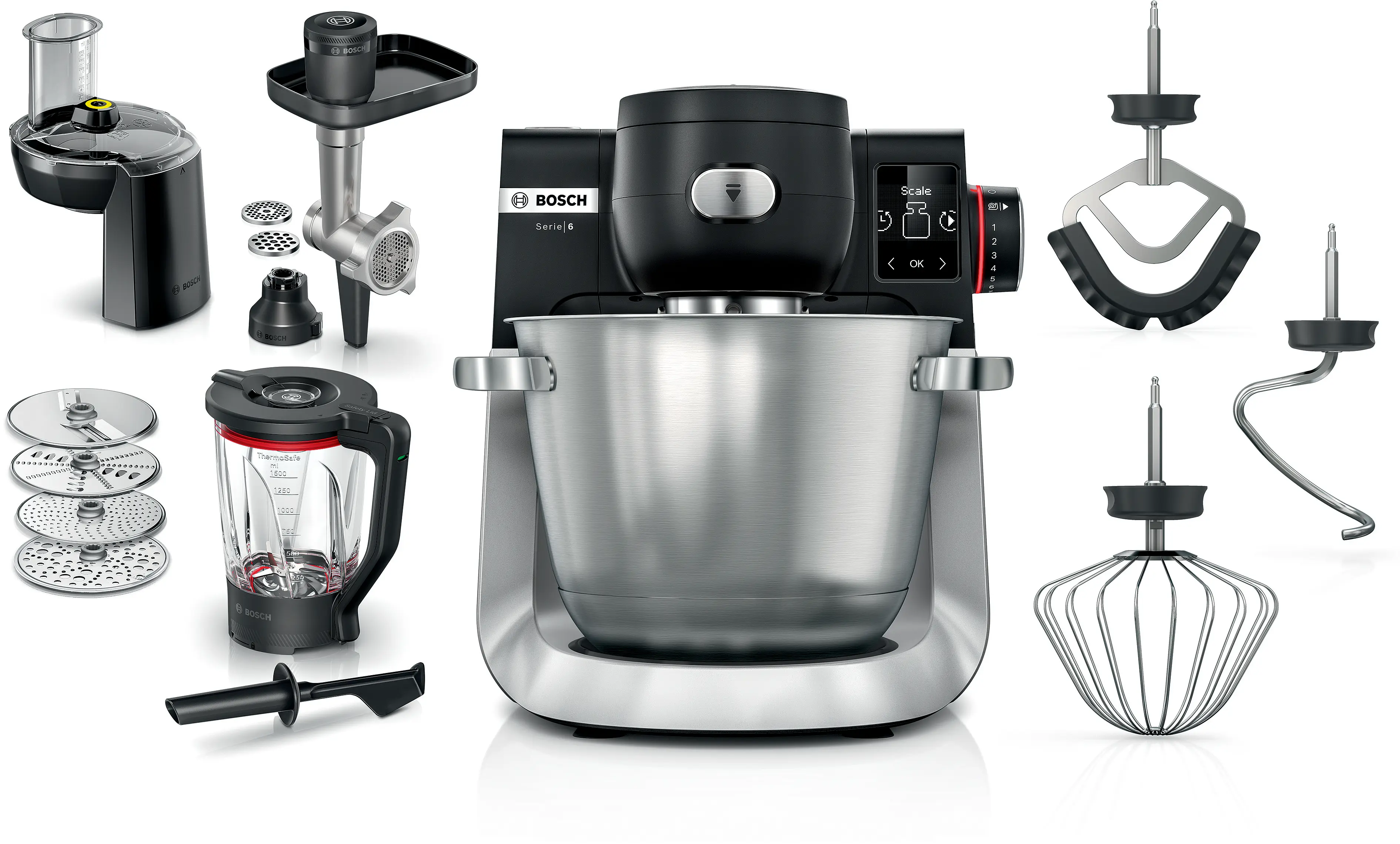 Serie 6 Keukenmachine met weegschaal en timer 1600 W Zwart, RVS