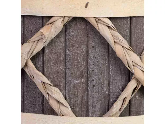 Panier rond en bois gris avec anses 18x18x12h cm