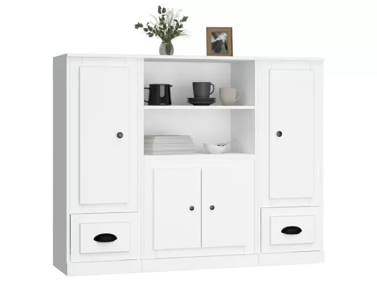 Buffets 3 pcs blanc bois d'ingénierie
