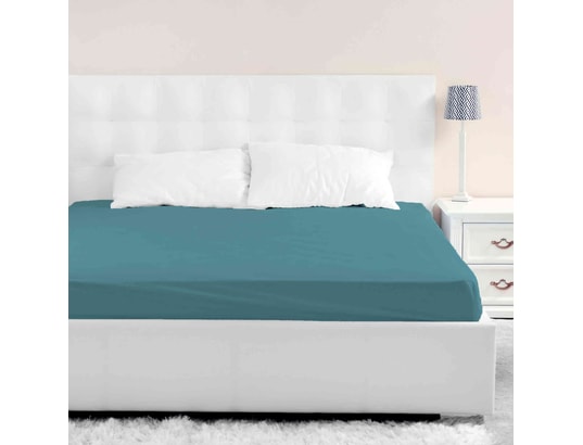 TERRE DE NUIT - Drap housse jersey bleu canard bonnet 30 cm 80x190