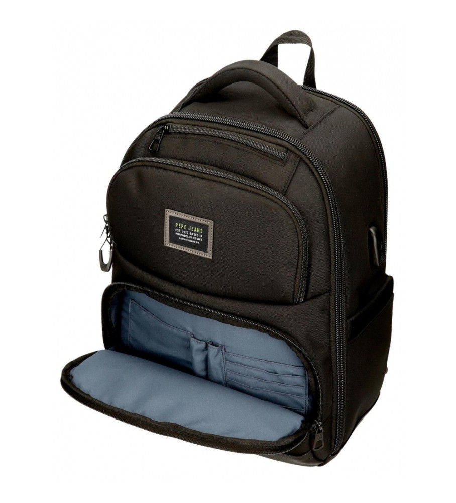 Pepe Jeans Mochila porta ordenador Leighton dos compartimentos 42 cm negro