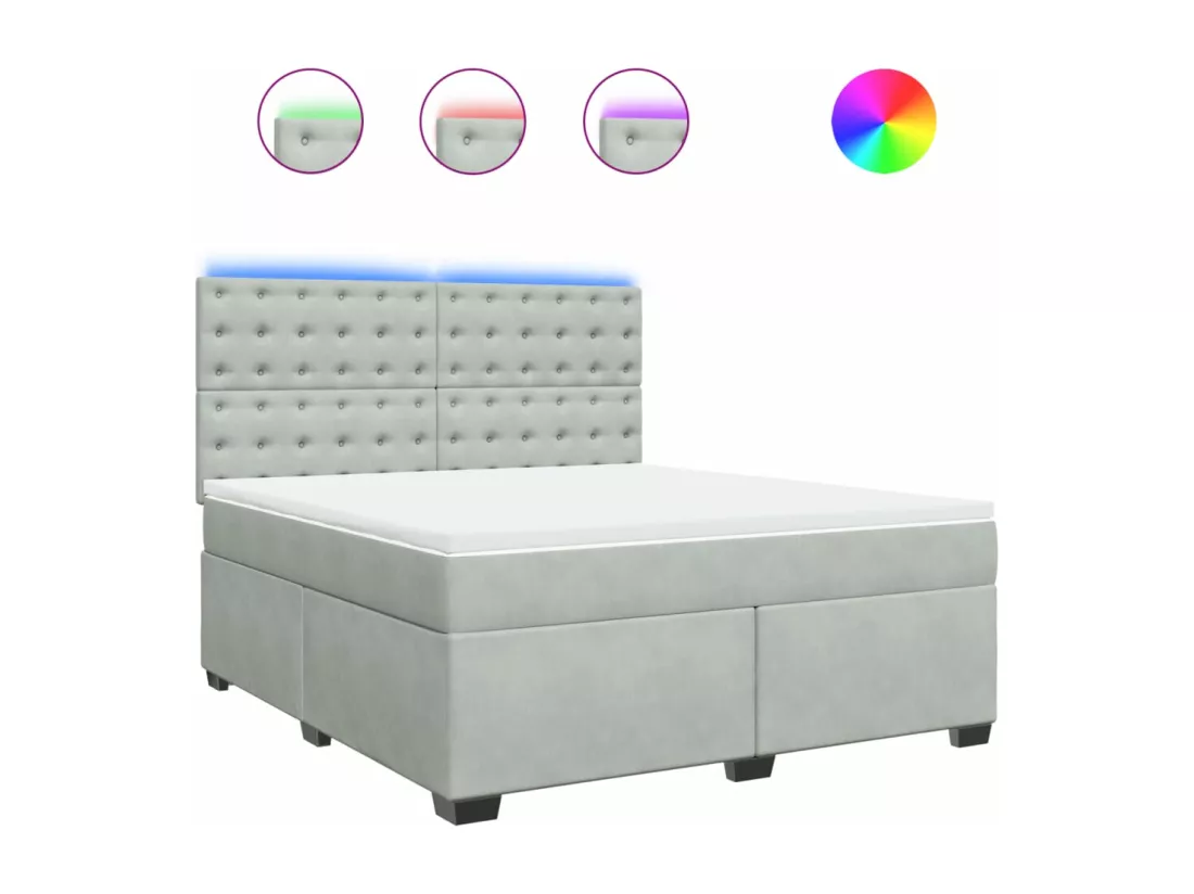Sommier à lattes de lit et matelas Gris clair 180x200cm Velours