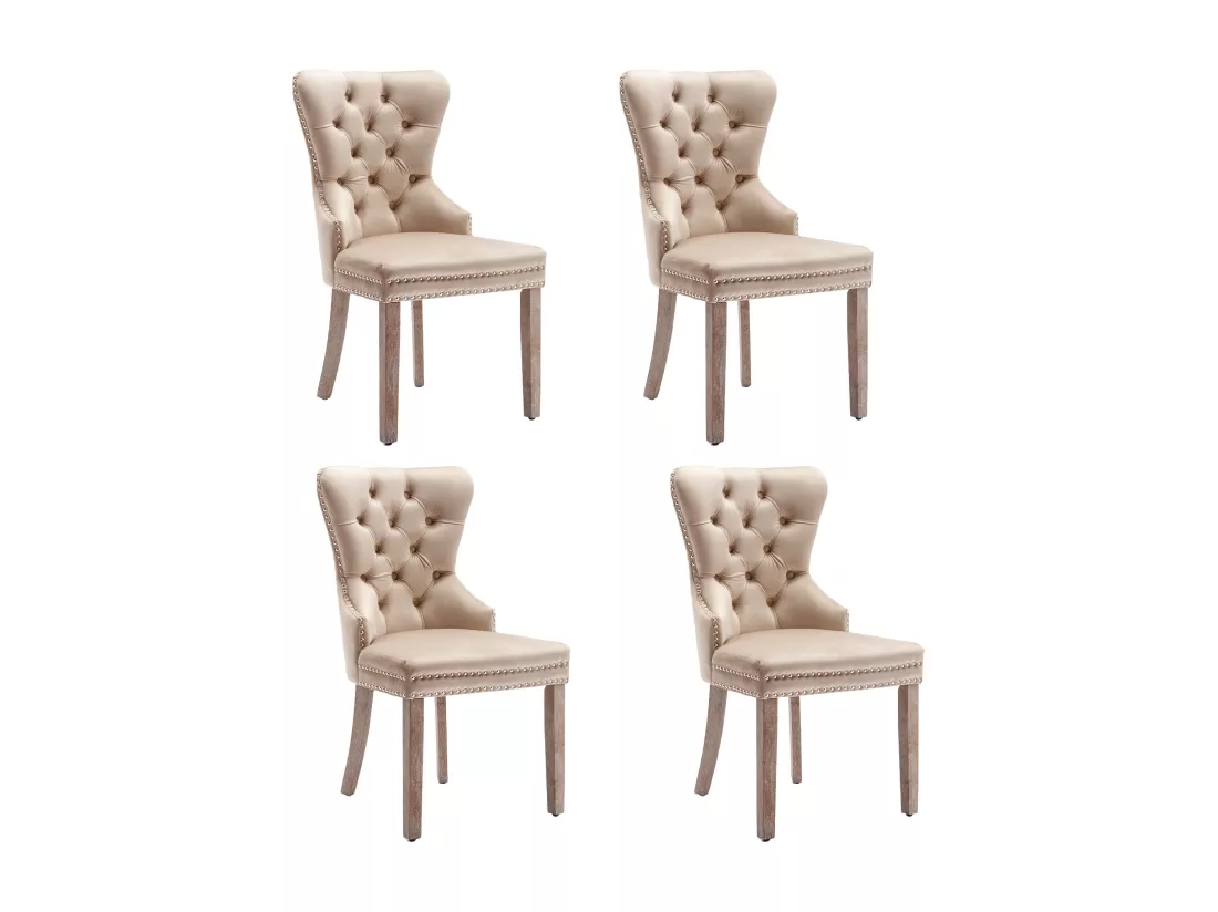 Lot de 4 Chaises de salle à manger, cuisine et salon chaise rembourrée pieds en bois massif - 53.5x64x95cm beige
