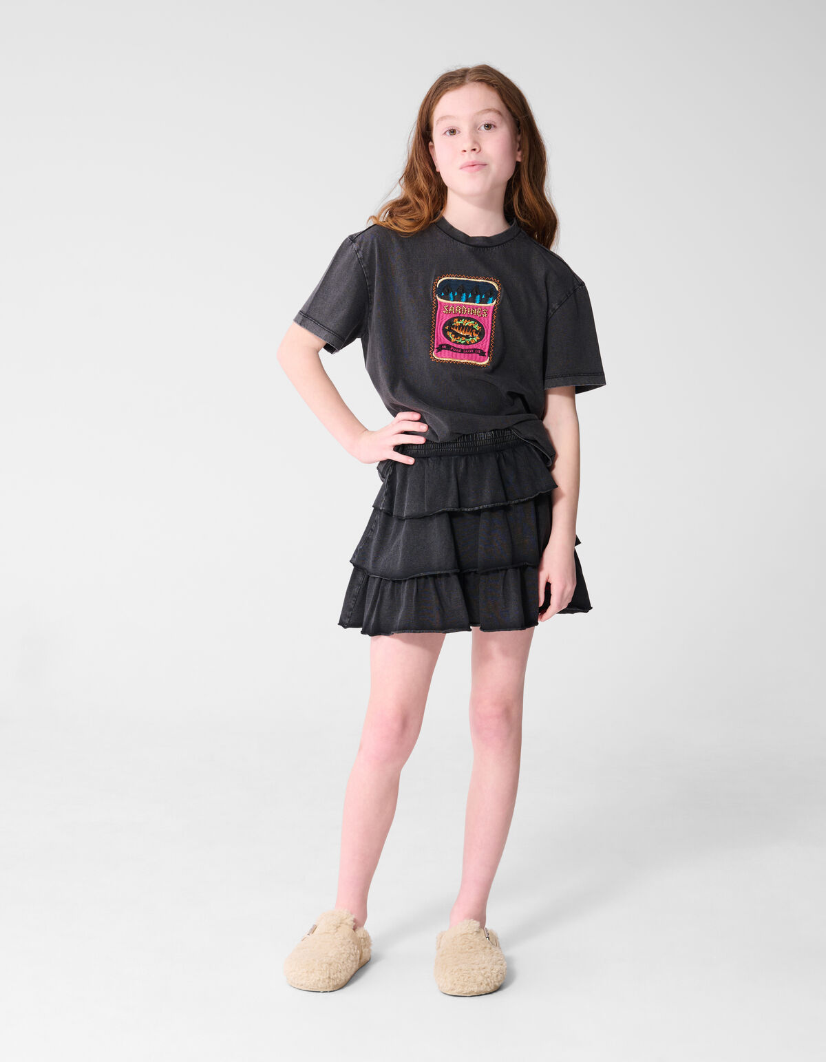 Washed Ruffle Mini Rok Donkergrijs