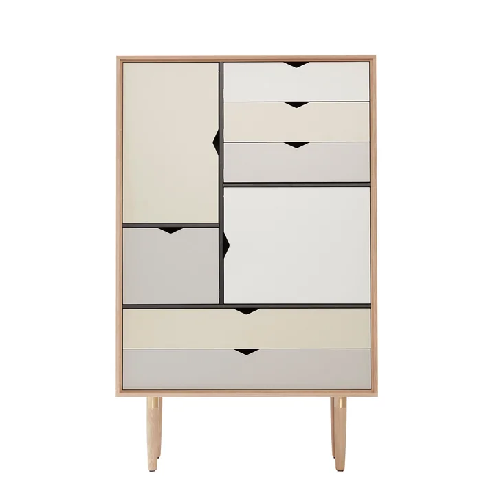 Andersen Furniture - S5 Kommode, Eiche schwarz lackiert/ Fronten Silber, Beige, Metallgrau