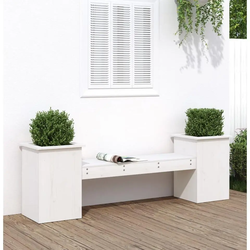 vidaXL -Tuinbank met plantenbakken - Wit - Grenenhout - 184.5x39.5x56.5 cm