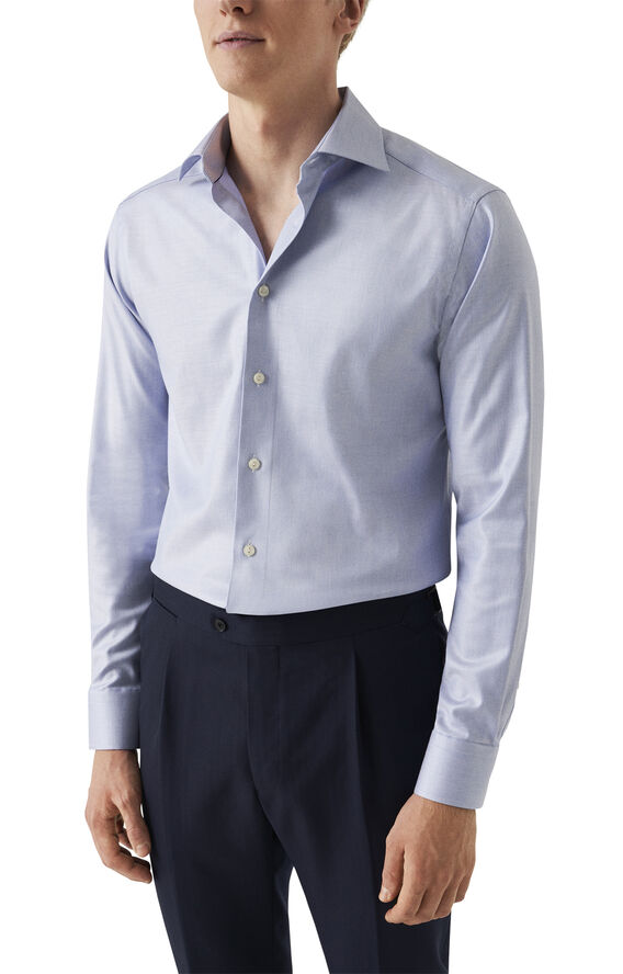 ETON Slim Fit Dark Blue Mélange Solid Cotton Tencel Lyocell Shirt Blå