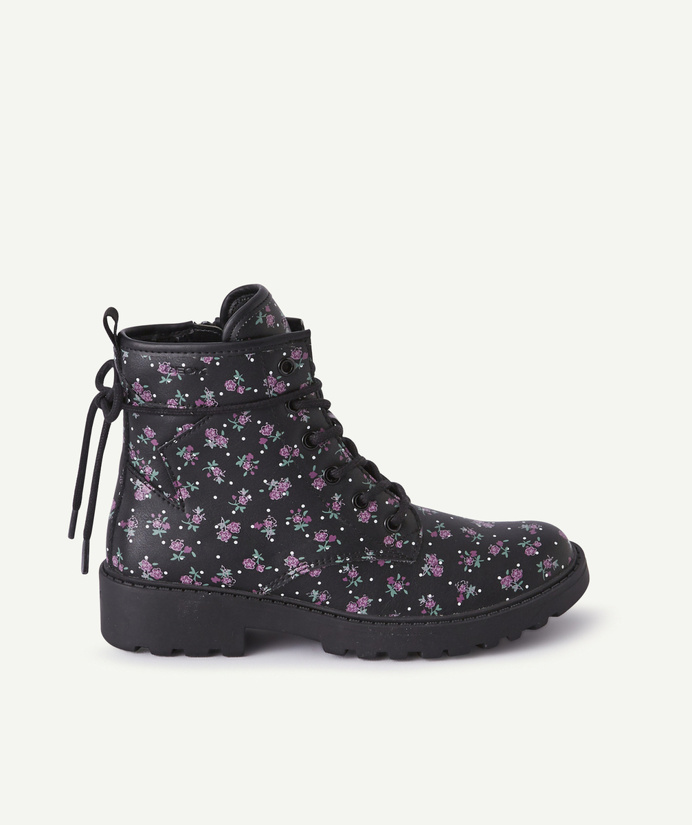 GEOXLA BOTTINE NOIRE MOTIF FLEURI FILLE